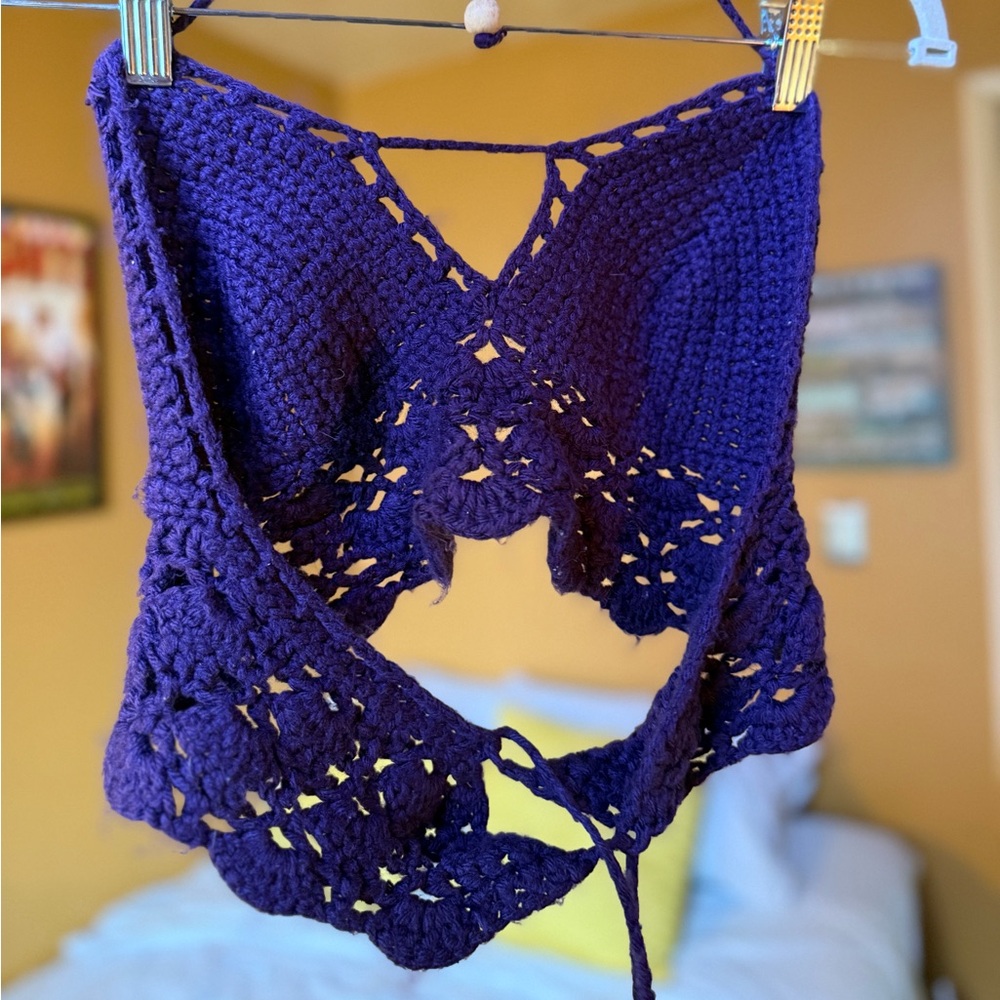 Vibrant Purple Crochet Halter Top